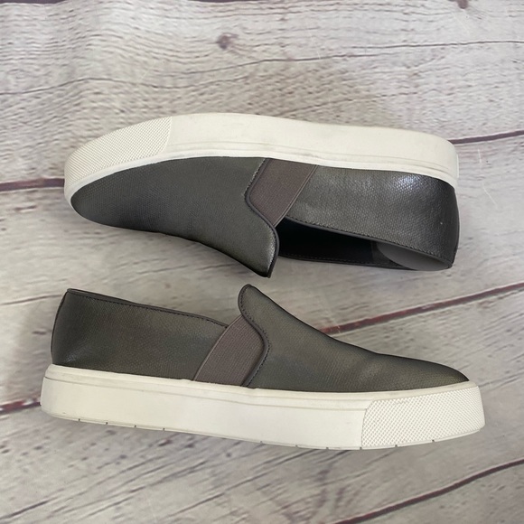 Vince Metallic Gray Silver Flat Slip On Sneakers Sz 7.5 - Picture 2 of 10